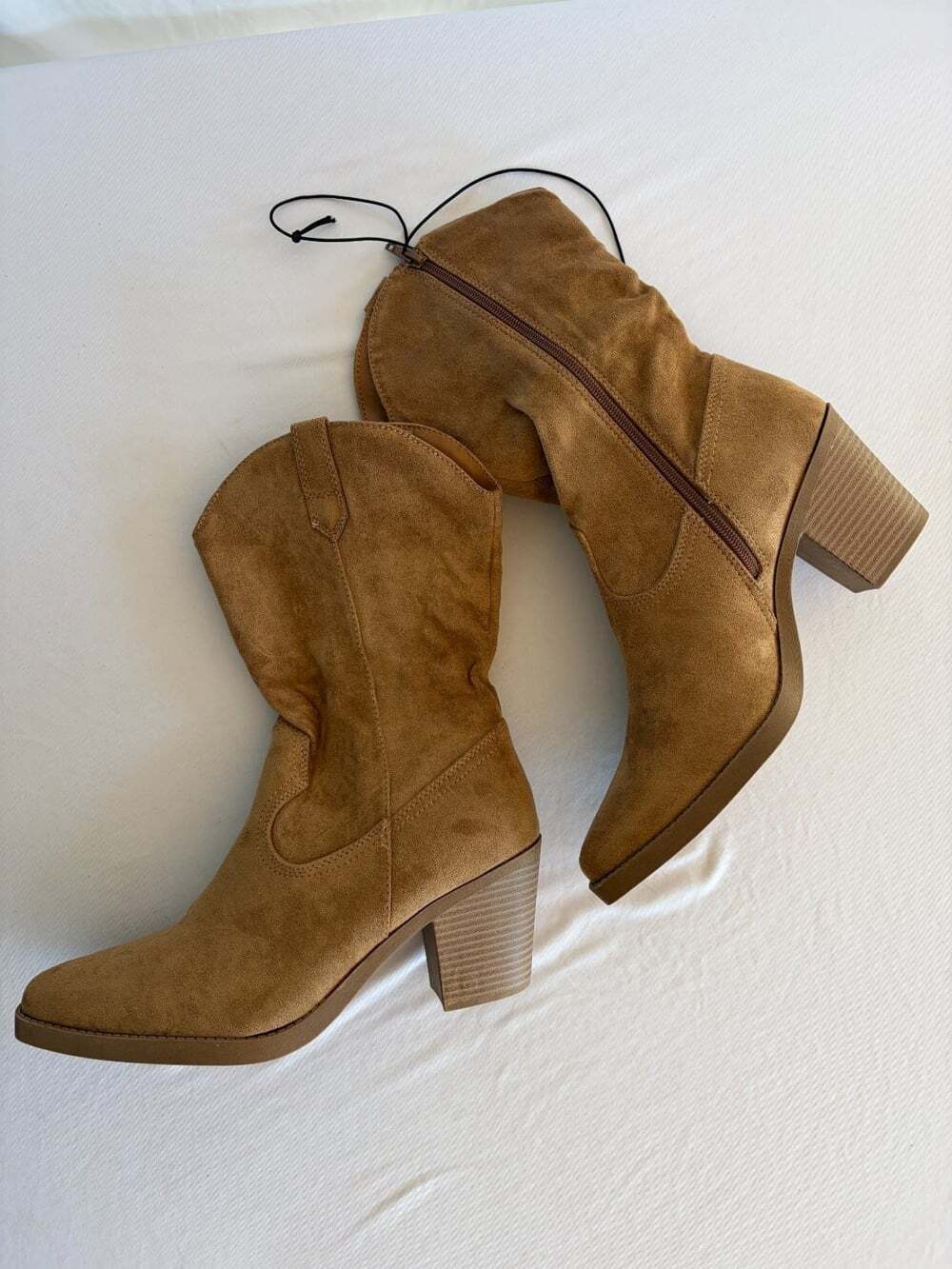 POP Framework Women's Sz 11 M Tan Suede Mid Calf Western Cowboy Slouch Boots